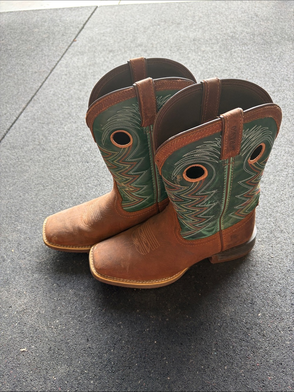 Durango Brown and Green Kids Western Pull-On Boots